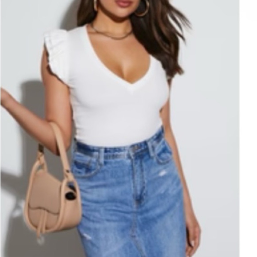 White Ruffle Sleeve Top